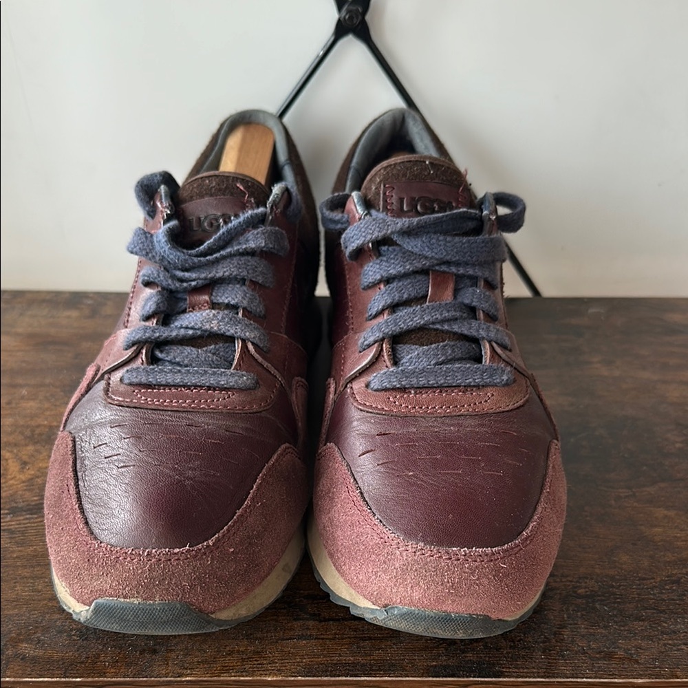 UGG Maroon Sneakers. S11.5 Retro Design Leather & Suede. Blue leather interior.